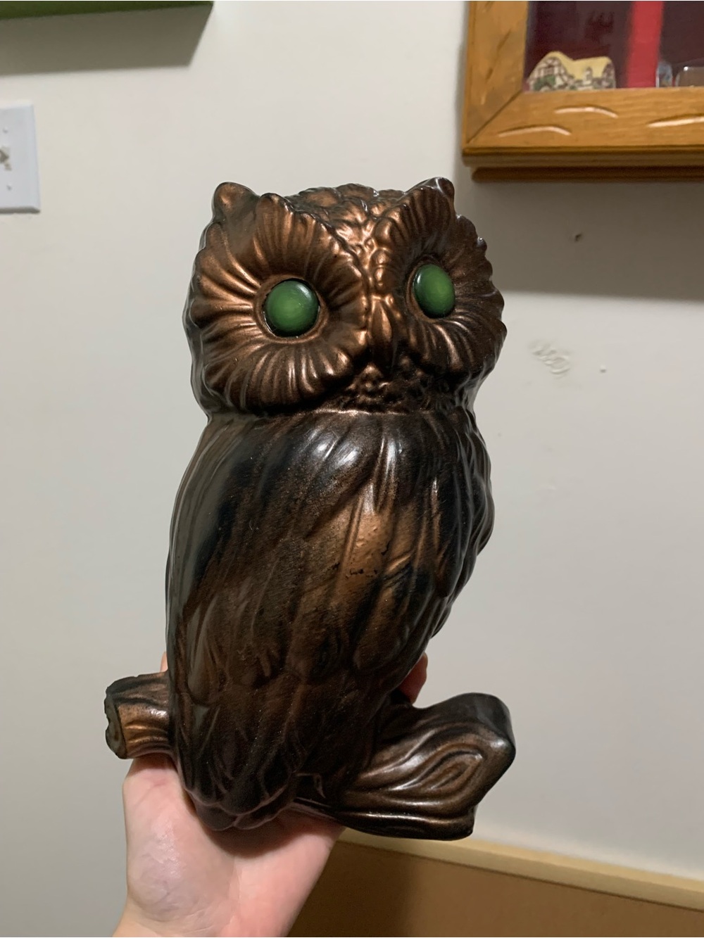 Vintage Large chalkware Ceramic owl wall Decor Bird retro bronze color
